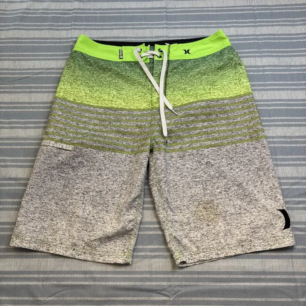 Hurley Board Swim Trunks Shorts Colorful Striped Logo Pocket Tie - Picture 6 of 11